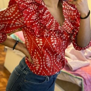 NWT Zara Embroidered red ruffle blouse.